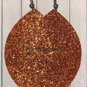 Orange Glitter Teardrop Faux Leather Earring  (2)